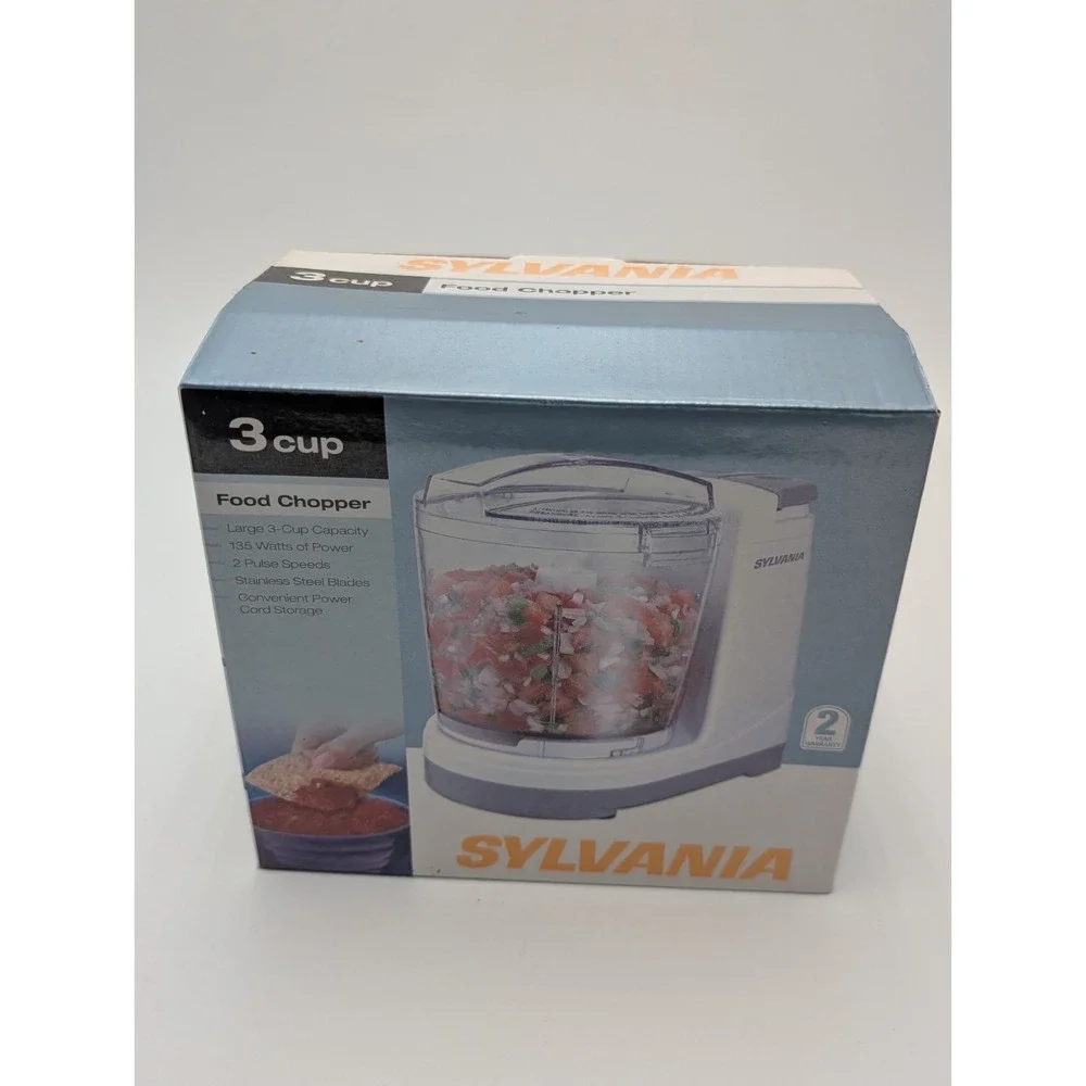 Sylvania 3 Cup Electric Food Chopper 135W 2-Speed White/Clear w/ Bowl & Lid